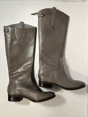 Sam Edelman Knee High Penny Leather Riding Boots Grey 8